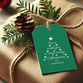 Etiquetas Para Regalos Christmas Tree Typography Green White Stars & Name