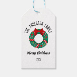 Etiquetas Para Regalos Christmas Wreath Red Bow Lights Personalized Name