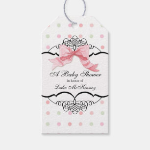 Etiquetas Para Regalos Chupito de niña con lazo de cinta rosa vintage ele