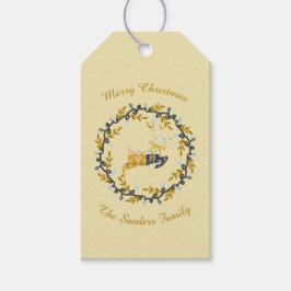 Etiquetas Para Regalos Ciervo de Feliz Navidad con Corona Amarillo Person