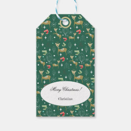 Etiquetas Para Regalos Ciervo lindo con árboles de Navidad y copos de nie