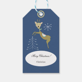 Etiquetas Para Regalos Ciervos lindos con árboles de Navidad y copos de n