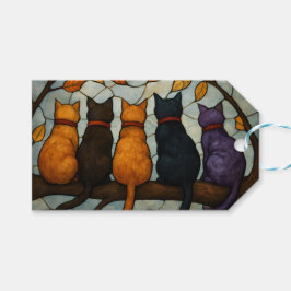 Etiquetas Para Regalos Cinco Gatos en una Rama de Árbol Estilo Vidrio Pin