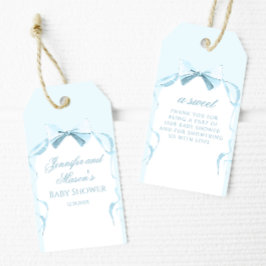 Etiquetas Para Regalos Cinta azul del arco del bebé ducha gracias etiquet