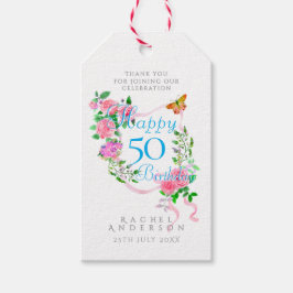 Etiquetas Para Regalos Cinta de Rosa Rosa Cumpleaños 50