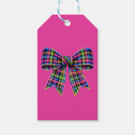 Etiquetas Para Regalos Cinta Escocesa de Cuadros con Lazo Neon Rosa Bonit