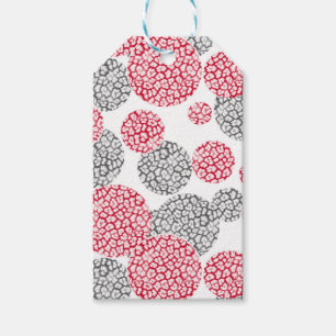 Etiquetas Para Regalos Círculos con huella de piel de leopardo gris y roj