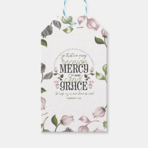 Etiquetas Para Regalos Citas hebreas 4:16 con arte floral sobre blanco
