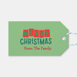 Etiquetas Para Regalos Clásica Festividad Roja y Verde Feliz Navidad