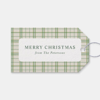 Etiquetas Para Regalos Clásico Cuadros de Navidad Marfil y Verde