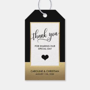 Etiquetas Para Regalos Clásico GRACIAS Boda del Corazón Oro Negro