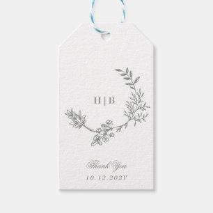 Etiquetas Para Regalos Clásico Monograma de Bodas de Corona Floral Verde