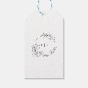 Etiquetas Para Regalos Clásico Monograma de Corona Floral Boda