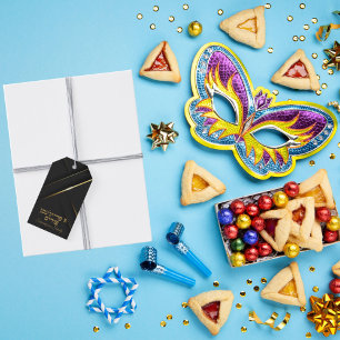 Etiquetas Para Regalos Clásico negro y oro A Freilichen Purim