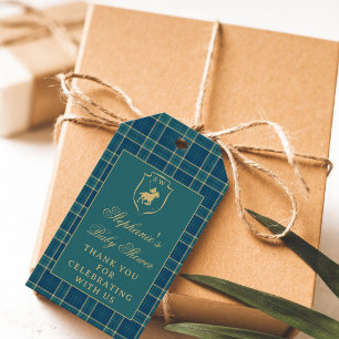 Etiquetas Para Regalos Clásico Polo de Cuadros Verdes para Baby Shower Ec