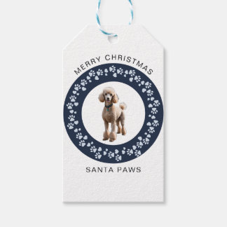 Etiquetas Para Regalos Clásico Santa Patas de Perro con Foto en Azul Mari