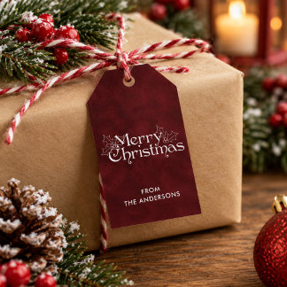 Etiquetas Para Regalos Clásico Vintage Rojo Oscuro Terciopelo Feliz Navid