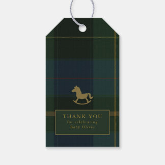 Etiquetas Para Regalos Classic Dark Green Plaid Equestrian Baby Shower