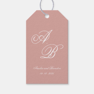 Etiquetas Para Regalos Classic Dusty Rose & White Monogram Script Wedding