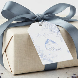 Etiquetas Para Regalos Classic French Blue White Floral Birds Wedding 