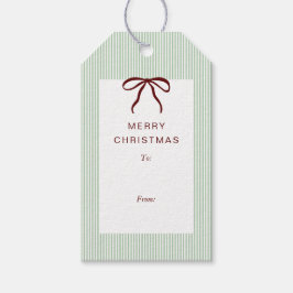 Etiquetas Para Regalos Classic Stripes Red Bow Merry Christmas
