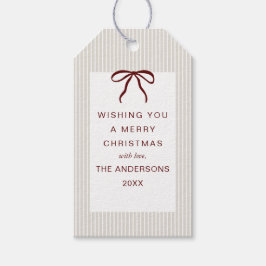 Etiquetas Para Regalos Classic Stripes Red Bow Merry Christmas