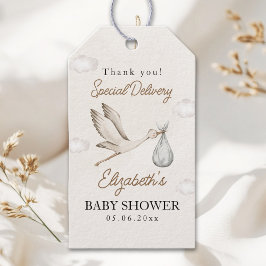 Etiquetas Para Regalos Classic White Stork Baby Shower Neutral
