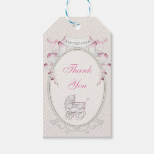 Etiquetas Para Regalos Coche antiguo de marfil con cuadros escoceses rosa