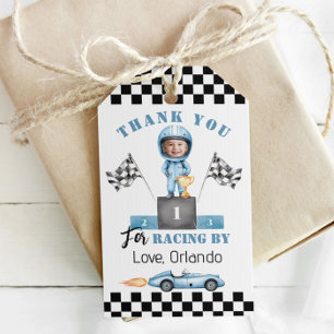 Etiquetas Para Regalos Coche de carreras azul Foto de cumpleaños Boy Race