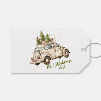 Etiquetas Para Regalos Coche Navideño Vintage Acogedor Personalizado Fami