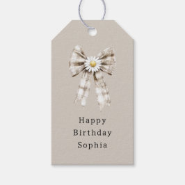 Etiquetas Para Regalos Cocoa Cream White Bow Daisy Flowers Birthday  