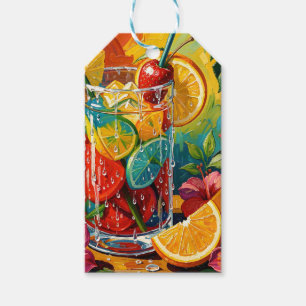 Etiquetas Para Regalos Cóctel de Verano Tropical Pintura al Óleo Impasto