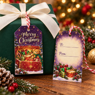 Etiquetas Para Regalos Cofre de Juguetes Mágicos de Navidad