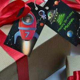 Etiquetas Para Regalos Cohete de cumpleaños con foto | Astronauta OVNI Al