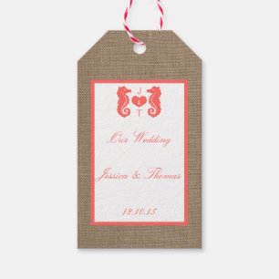 Etiquetas Para Regalos Colección de Bodas de Playa Coral Seahorse Burlap