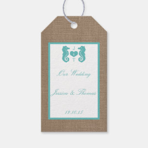 Etiquetas Para Regalos Colección de Bodas Turquoise Seahorse Burlap Beach