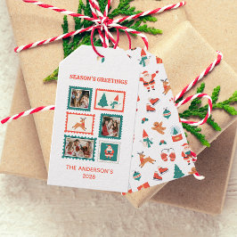 Etiquetas Para Regalos Collage de Fotos de Sello Postal Festivo 3 Navidad