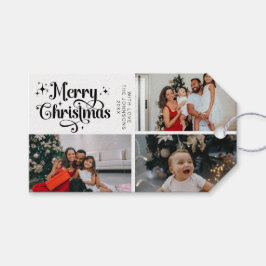 Etiquetas Para Regalos Collage de fotos familiar Black White Merry Christ