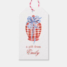 Color de agua rojo y blanco Gingham Bow Ginger Jar