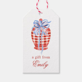 Etiquetas Para Regalos Color de agua rojo y blanco Gingham Bow Ginger Jar