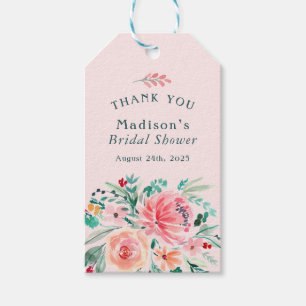 Etiquetas Para Regalos Color de agua verde rosa Floral Brillante