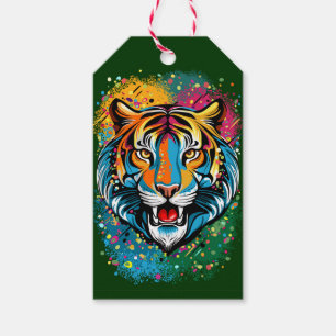 Etiquetas Para Regalos Colores de arcoíris de cabeza de tigre pintan manc
