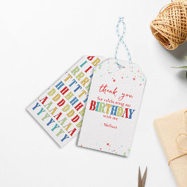 Etiquetas Para Regalos Colorida confetti Whimsical Calligraphy Gracias
