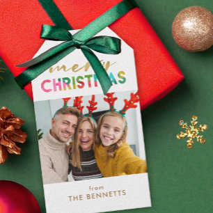Etiquetas Para Regalos Colorida foto de navidad de Feliz   Árboles devuel