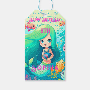Etiquetas Para Regalos Colorida Sirena temática feliz cumpleaños Fiesta