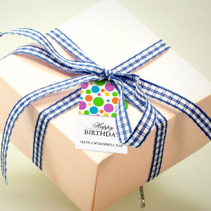 Etiquetas Para Regalos Colorido Polkadot Feliz cumpleaños