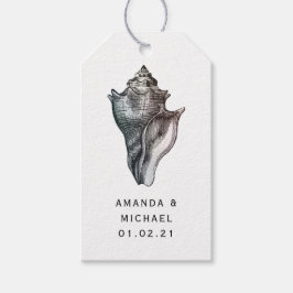 Etiquetas Para Regalos Concha de playa de época y Náutica de Damasco