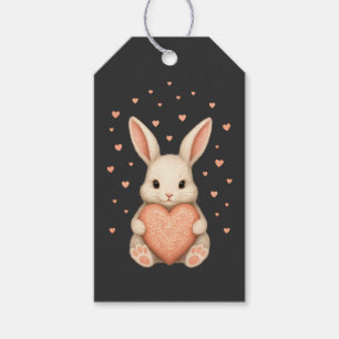 Etiquetas Para Regalos Conejito Adorable con Corazón sobre Carbón Oscuro