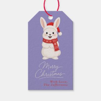 Etiquetas Para Regalos Conejito de Santa adorable Navidad púrpura