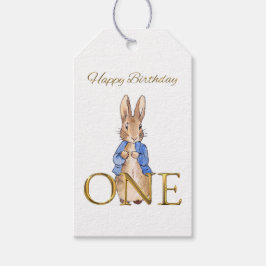 Etiquetas Para Regalos Conejo clásico con chaqueta azul Cumpleaños Primer